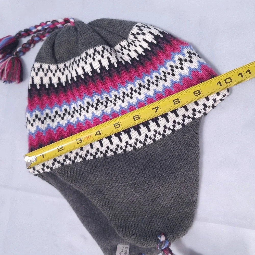 L.L. Bean Fair Isle Wool Blend Beanie Hat Earflaps Tassels Nordic Women OSFA Y2K